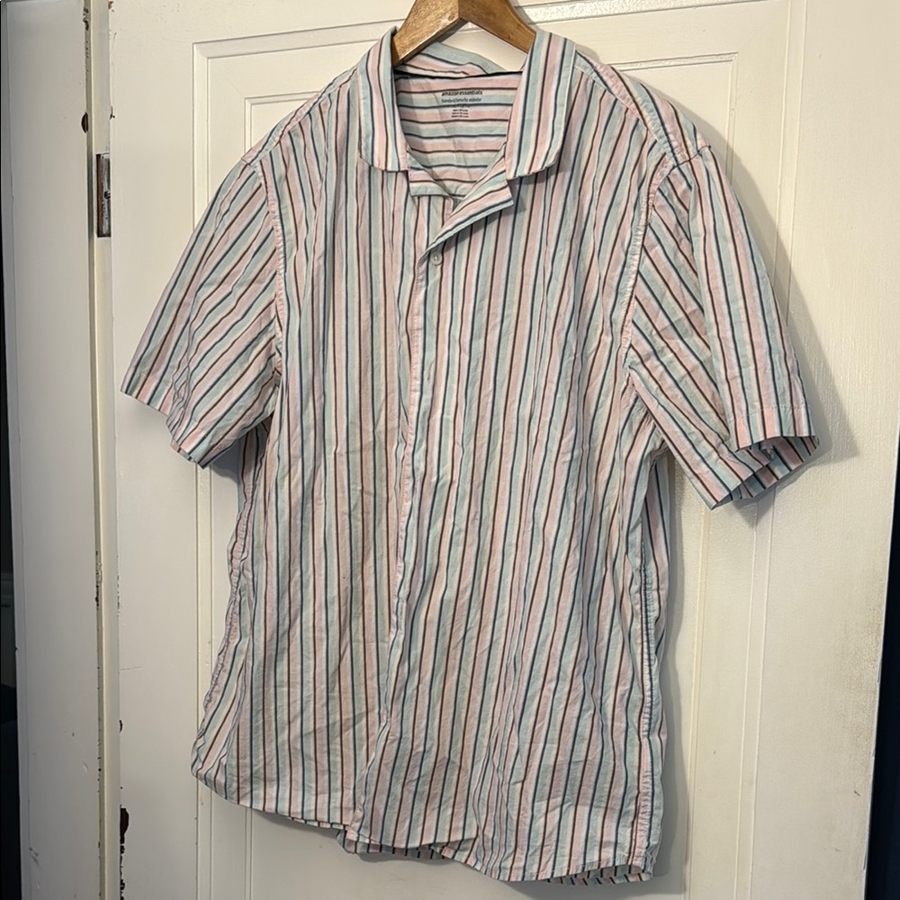 Amazon Essentials Blue and Pink Casual Button Down Shirt